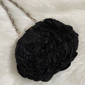 Elegant White House Black Market Black Floral Motif Evening Clutch